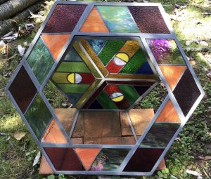 A stained glass hexagon